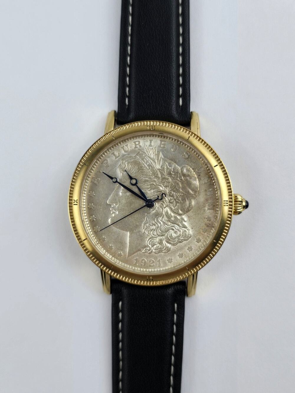 STAUER 1921 Morgan Silver Dollar 45mm Quartz Watch 18295 With Box And Paperwork